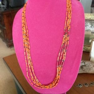 Native American Made Orange/Red Beaded Necklace